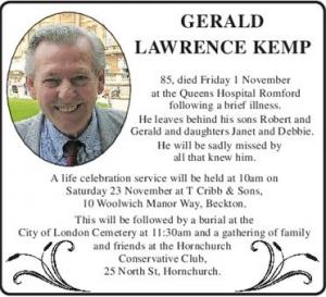 GERALD LAWRENCE KEMP